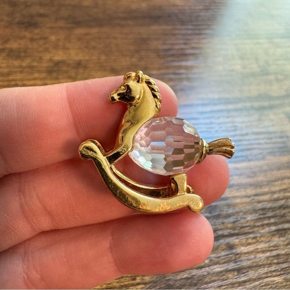 VTG Lencia Austria Star Collection Swarovski Crystal Gold Plated Rocking Horse - Picture 2 of 7